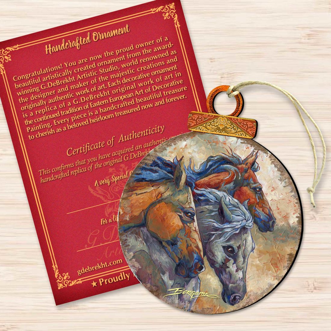 Let Them Run Horse Heads Wooden Ornaments by J. Bergsma - Wildlife Holiday Decor - 8591259-JB-3