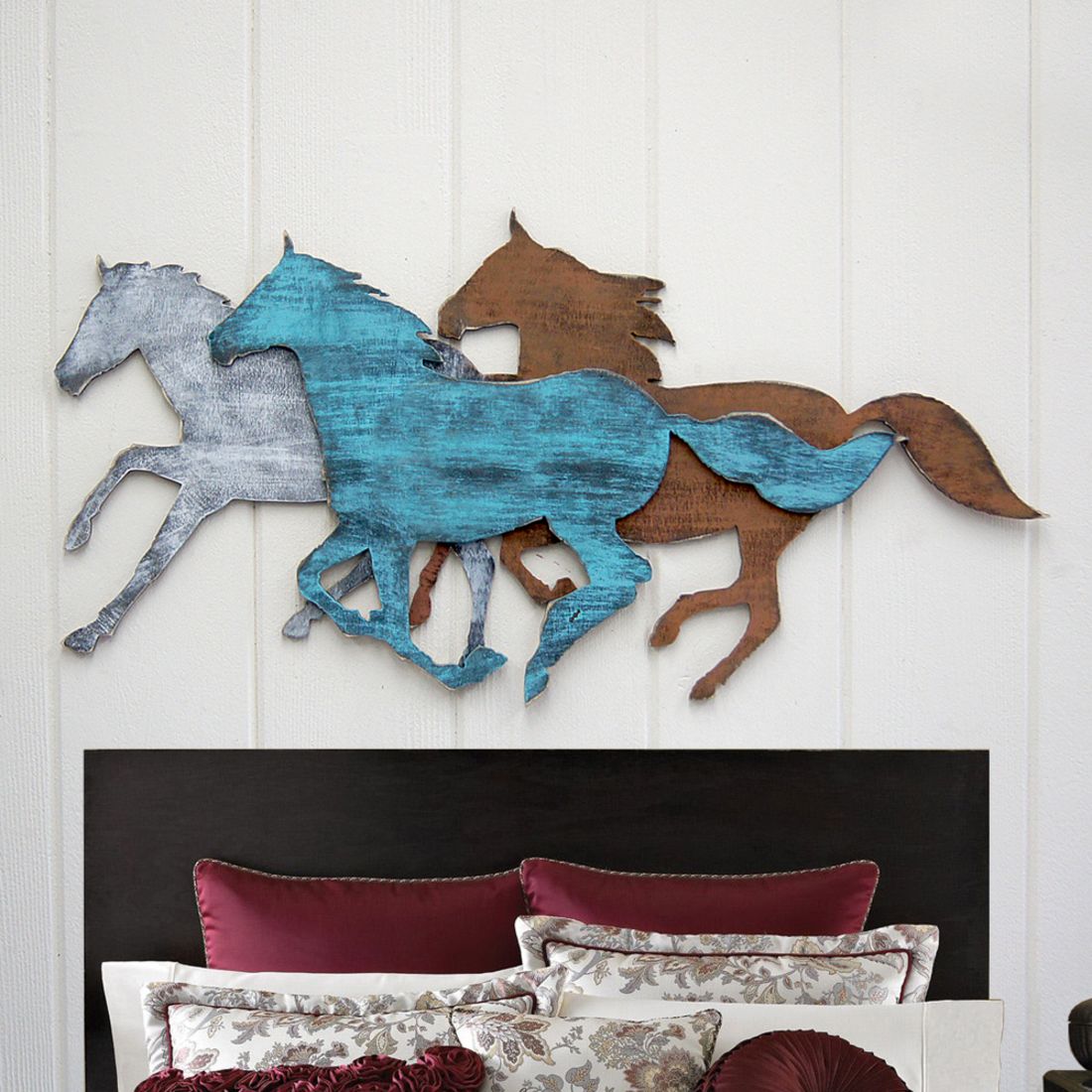 Rustic Horse Herd Wooden Wall Decor by G. DeBrekht - Nature Wildlife Decor  - G98150S3-1