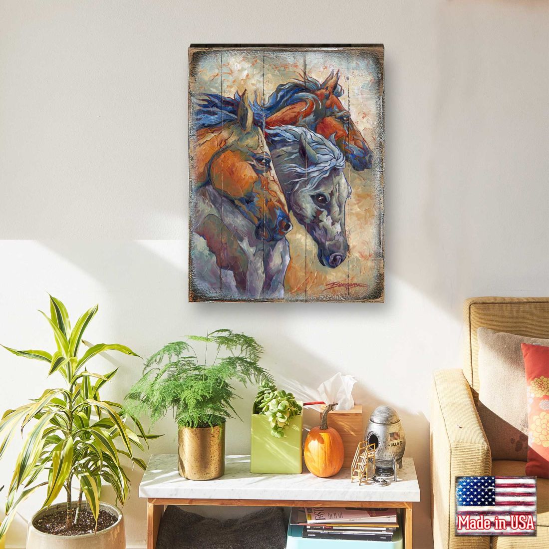Let Them Run Horse Heads Wooden Wall Art by J. Bergsma - Nature Wildlife Decor  - 8592259B-JB-0