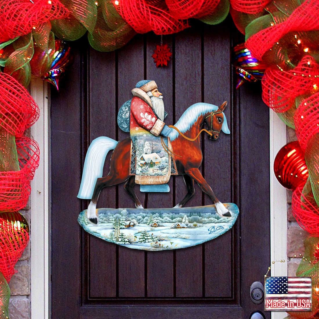 Horsey Santa Christmas Christmas Door Decor by G. DeBrekht - Christmas Santa Snowman Decor - 8151121H-0
