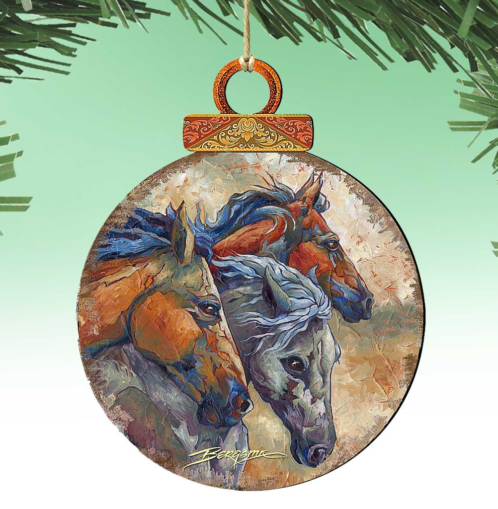 Let Them Run Horse Heads Wooden Ornaments by J. Bergsma - Wildlife Holiday Decor - 8591259-JB-0