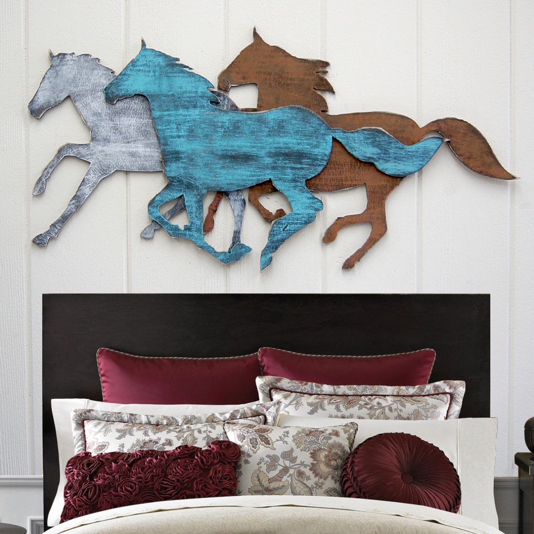 Rustic Horse Herd Wooden Wall Decor by G. DeBrekht - Nature Wildlife Decor  - G98150S3-0