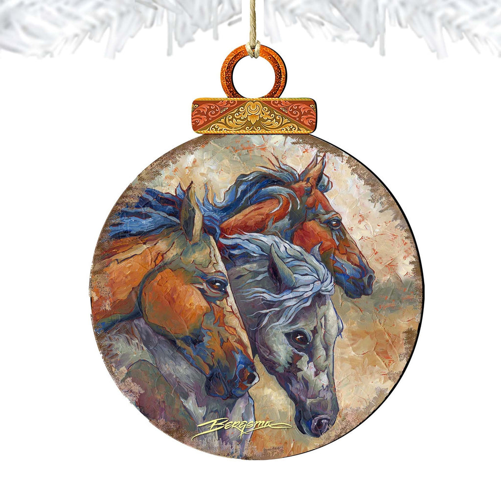 Let Them Run Horse Heads Wooden Ornaments by J. Bergsma - Wildlife Holiday Decor - 8591259-JB-4