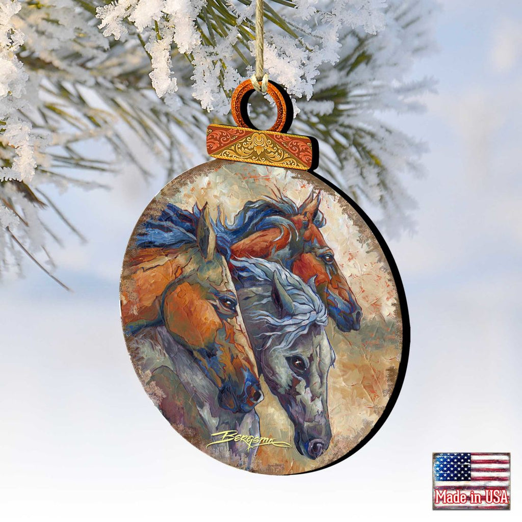 Let Them Run Horse Heads Wooden Ornaments by J. Bergsma - Wildlife Holiday Decor - 8591259-JB-2