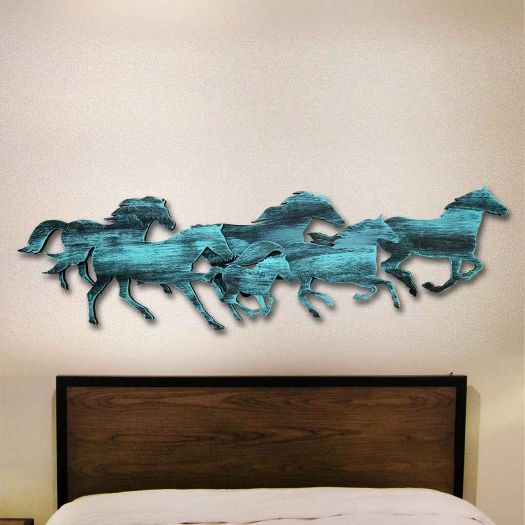 Running Herd of Horses Wooden Wall Decor by G. DeBrekht - Nature Wildlife Decor  - G98158SX-1