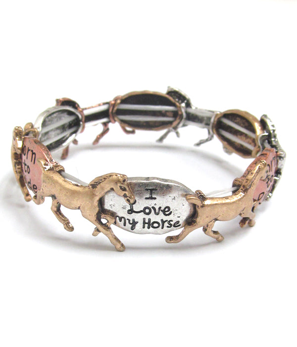 VINTAGE RUSTIC  HORSE STRETCH BRACELET -  I LOVE MY HORSE-0